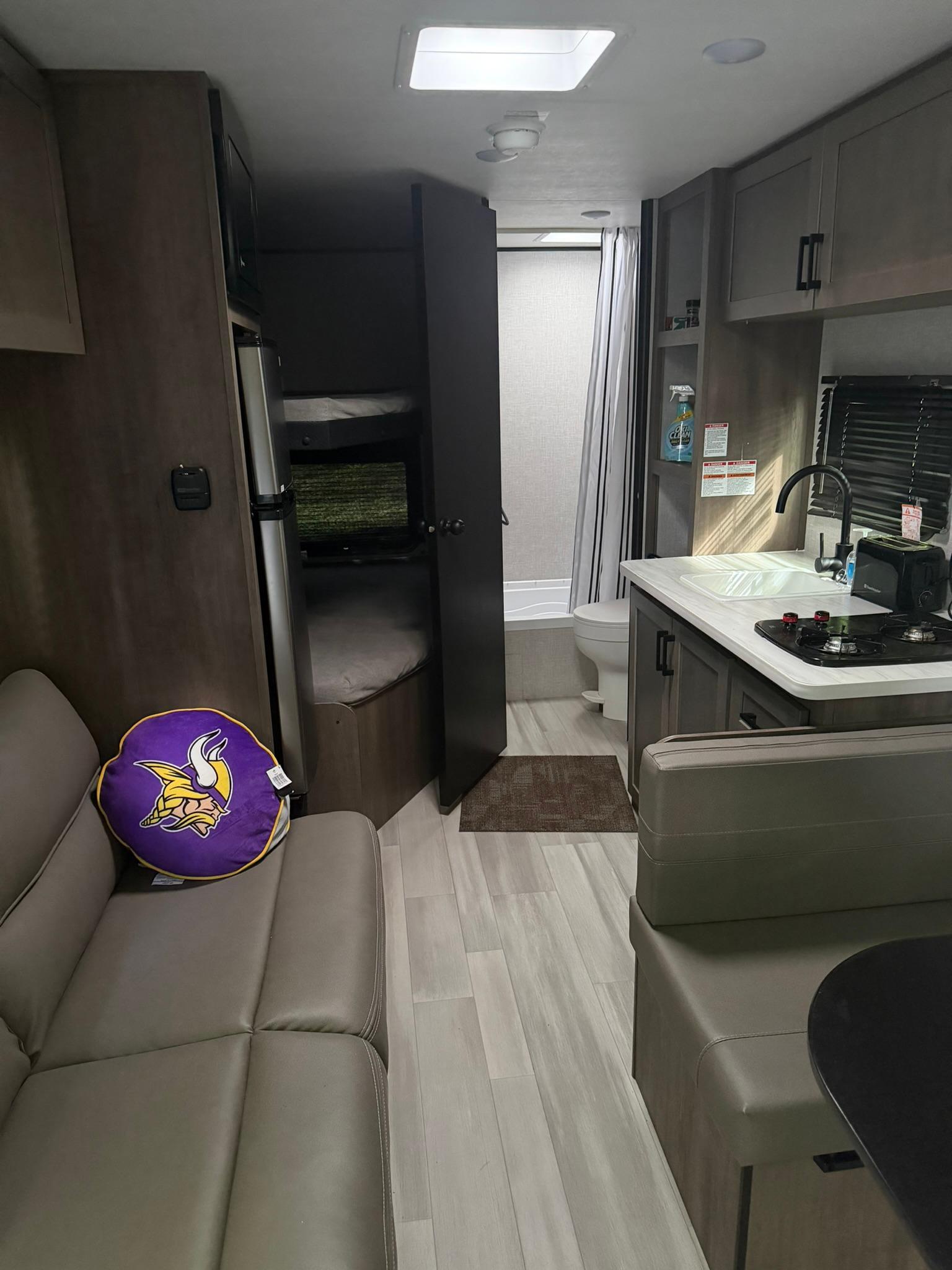 Camper kitchen, sleeping area