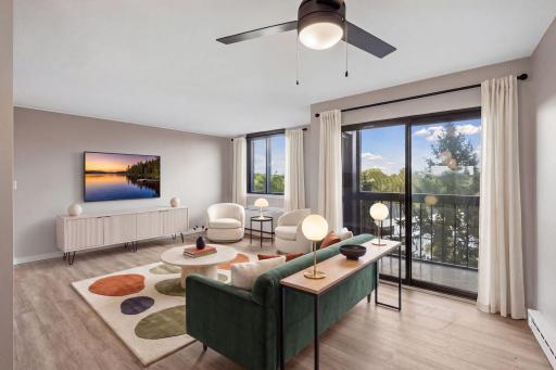 Virtual staged tv, window treatments and living room