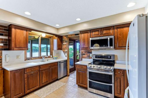 Stainless steel appliances including a double oven and electric burners
