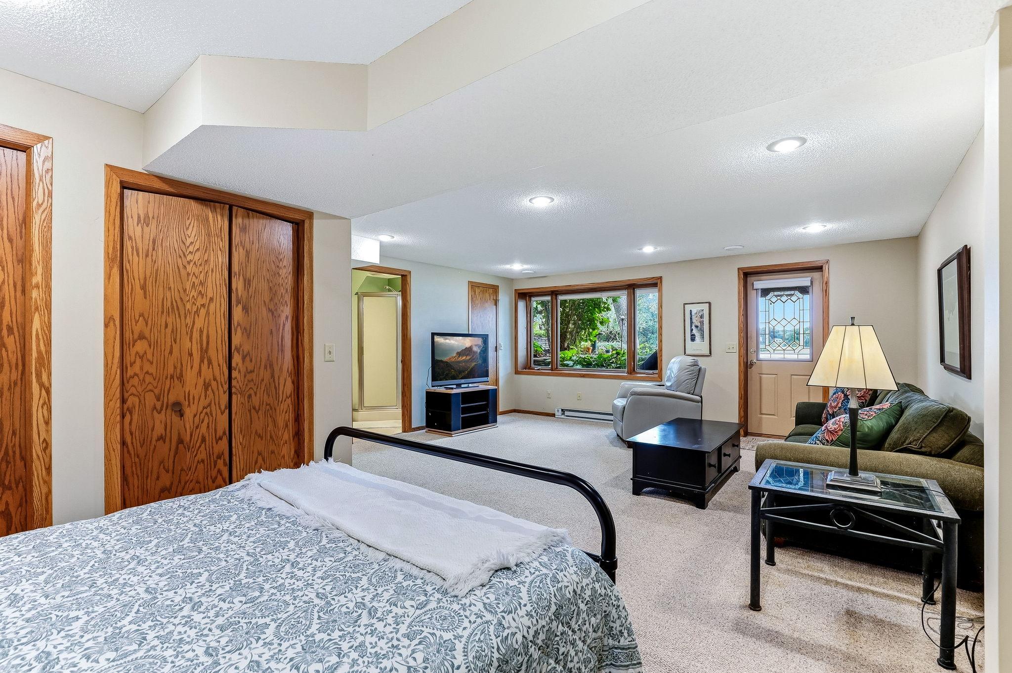 The lower level easily doubles as a studio for overnight guests