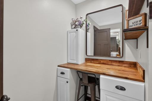 LL bathroom also has a thoughtful vanity area.