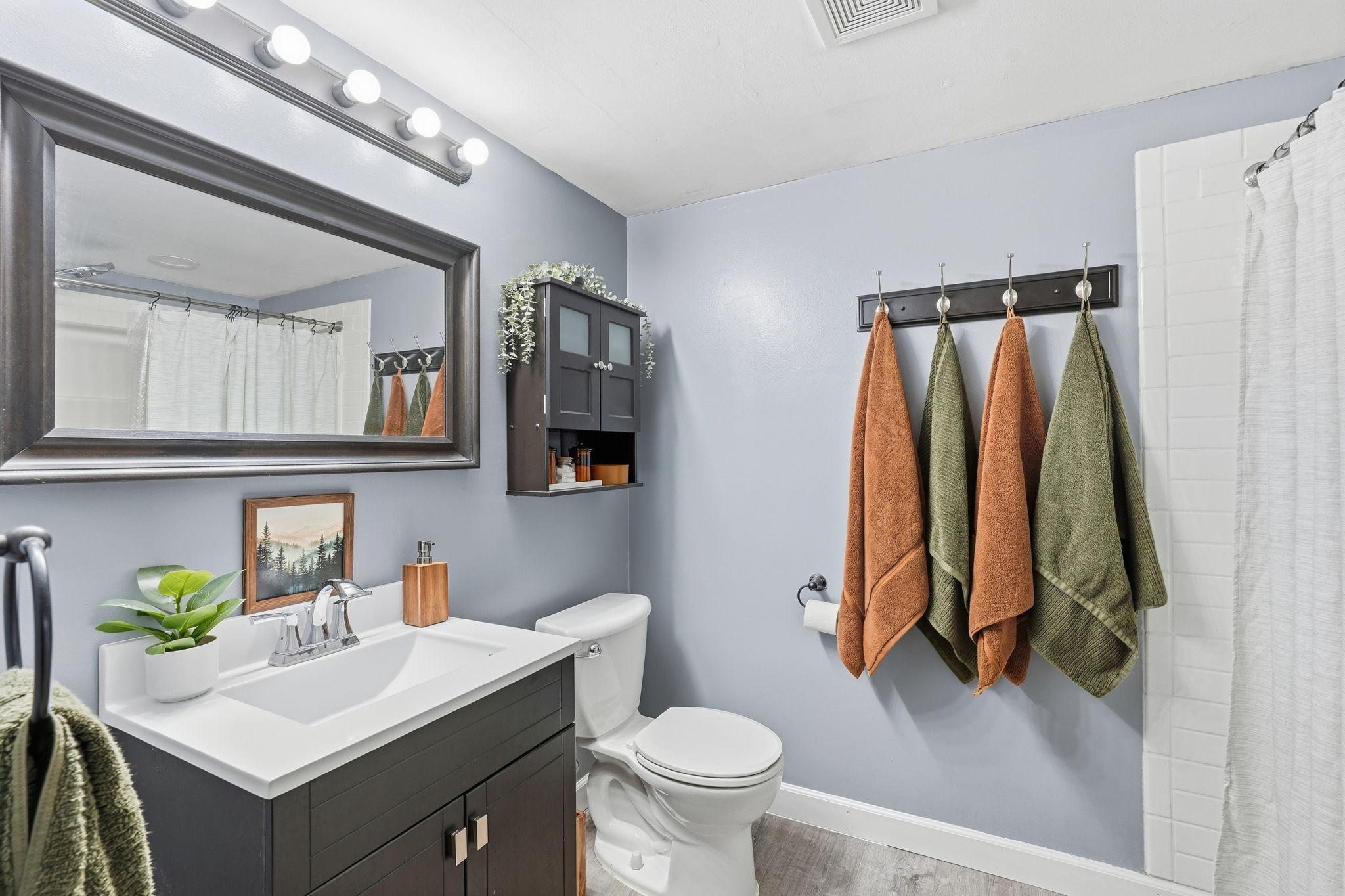 Tastefully updated lower level 3/4 bathroom.