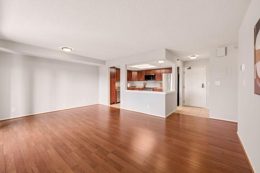 Generous main living space flows seamlessly into the kitchen and entry area.