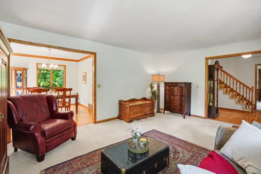 View of dining room and entryway from living room