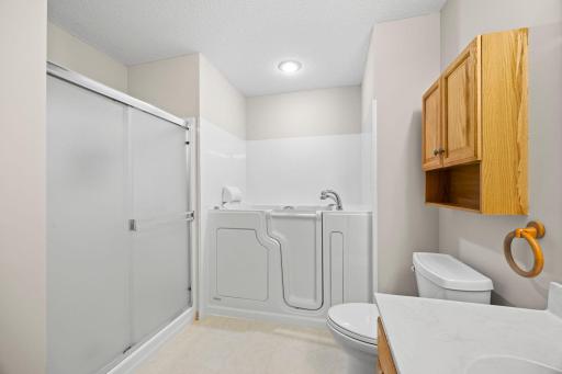 The bathroom features a newly installed walk-in bathtub (2020), separate walk-in shower, and large single vanity.