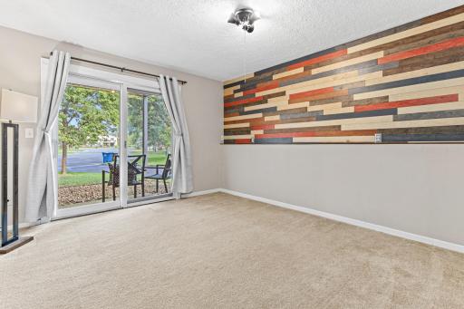 Living area in lower level walks-out to patio facing the cul-de-sac