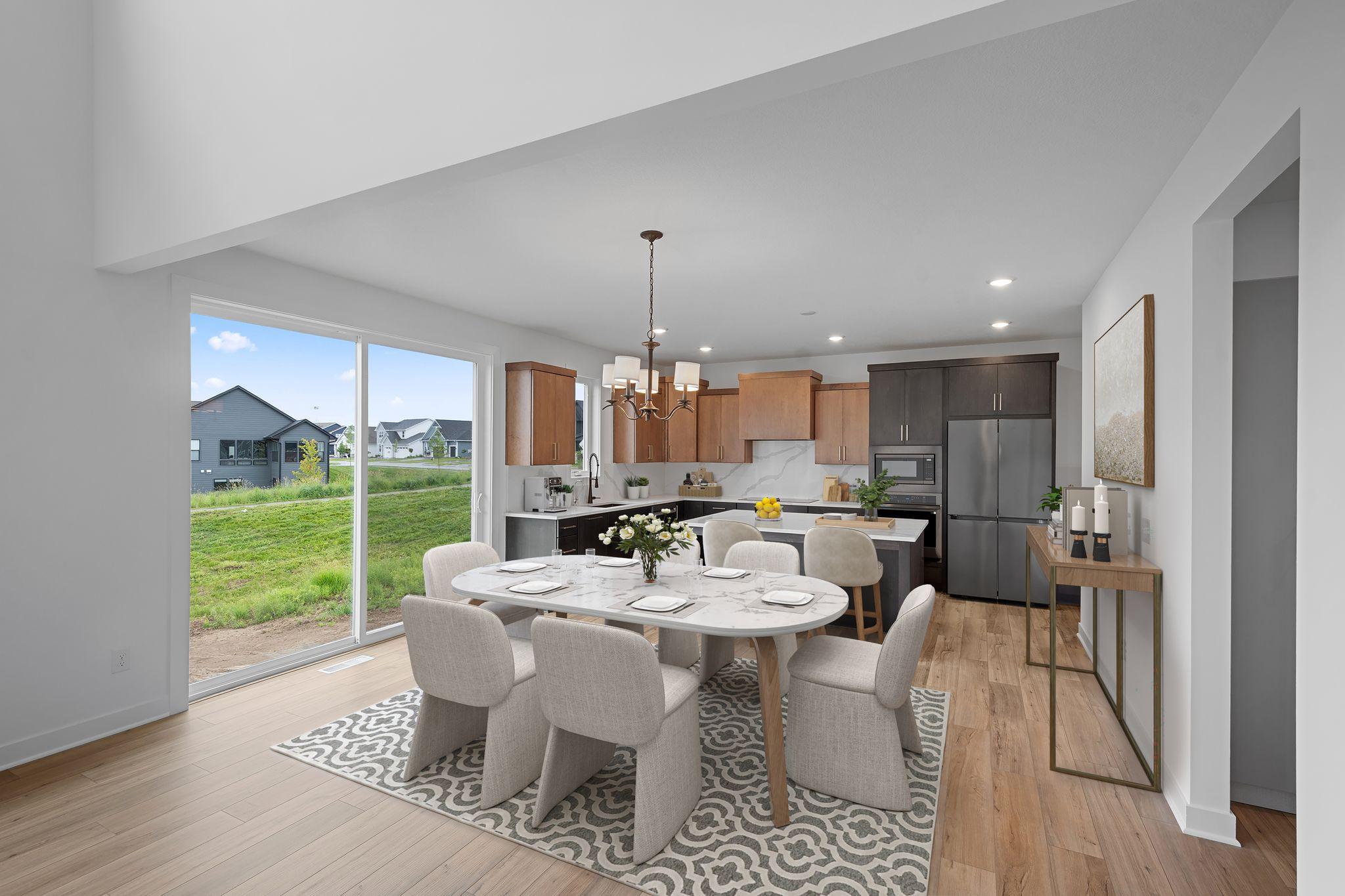 Dining and kitchen virtually staged
