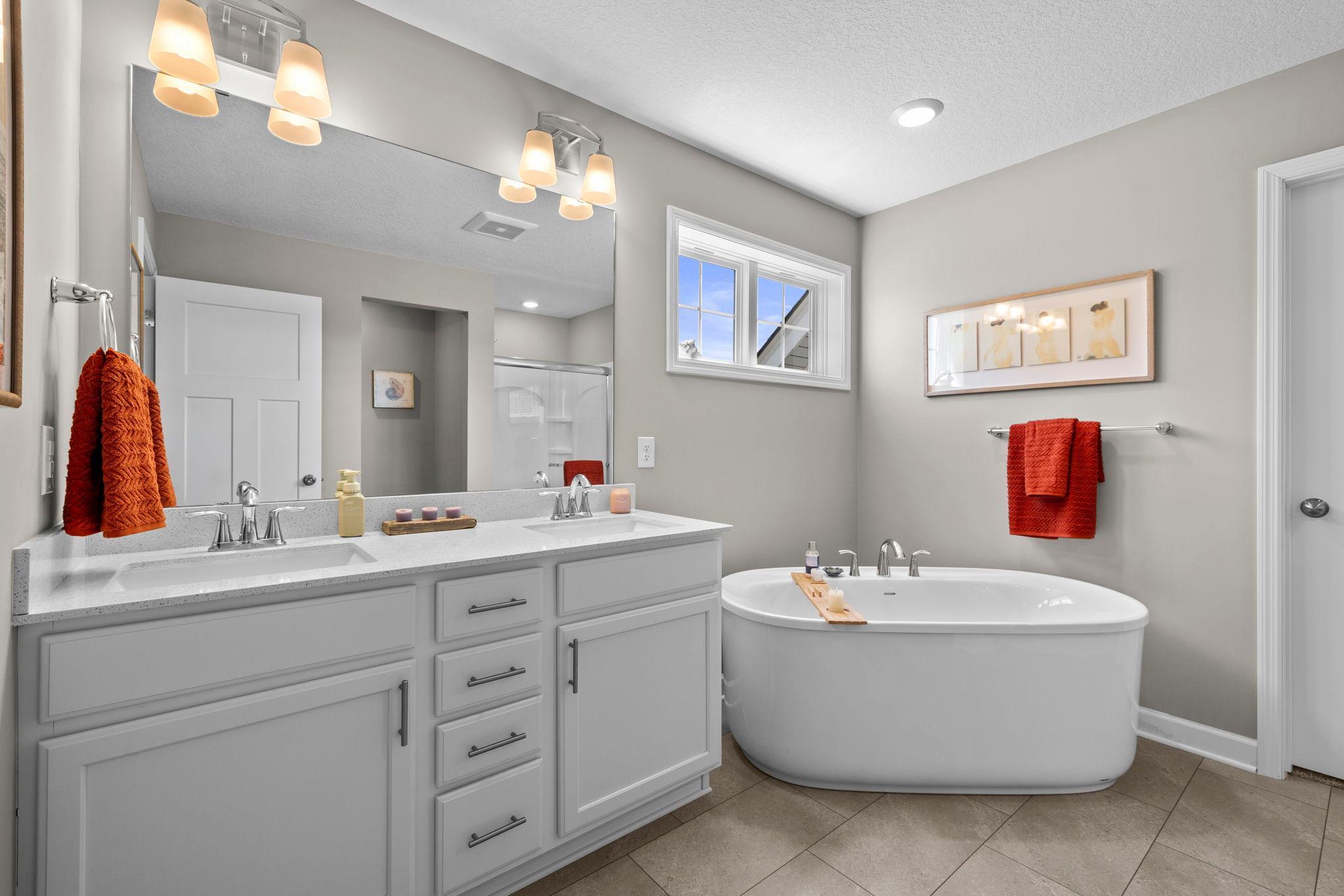 Double vanity, soaking tub and separate shower