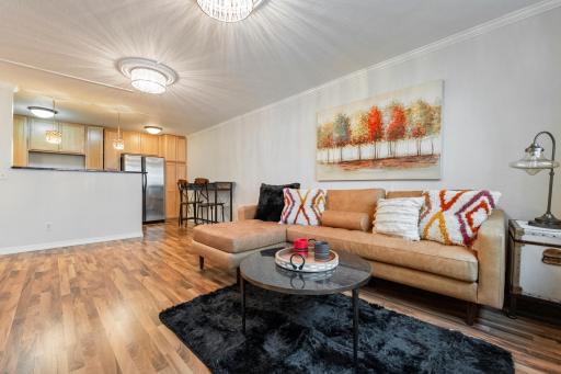 Living room opens up to the kitchen.