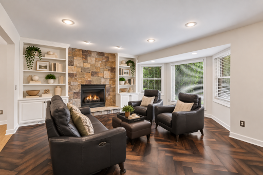 Main level living area fills with natural light