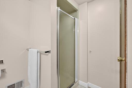 Lower level bathroom has shower perfect for the 3rd bedroom