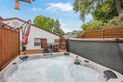 Tired after a long day or night? The hot tub is just outside of the backdoor and is a great way to relax and enjoy!