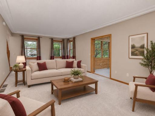 This image has been virtually staged with digitally added furniture and dÃ©cor. Refer to the unstaged photos and an in-person showing for the propertyâs actual condition.