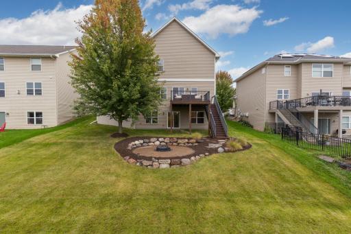 Low maintenance back yard with gas fire pit