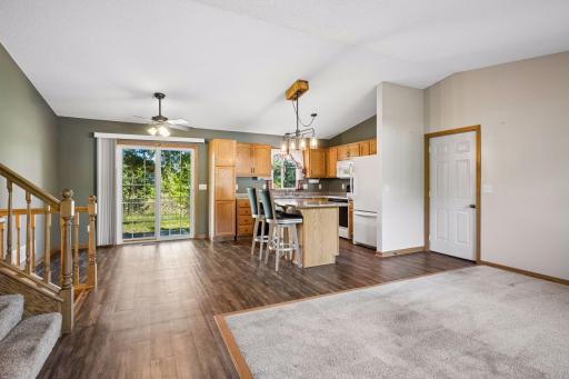 All open main level. New flooring, lighting and center island