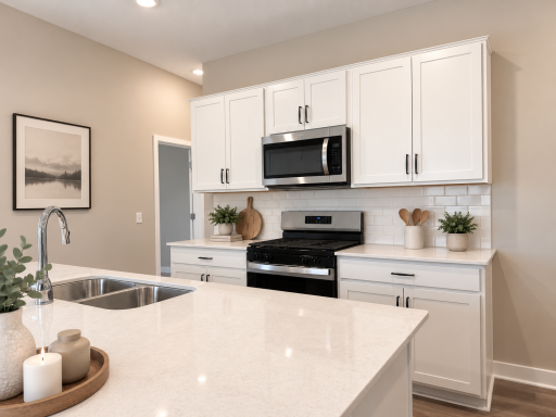 Quartz countertops, stainless steel appliances, and a gas range add the perfect finishing touch to this spacious kitchen. *Photo is of similar home. Virtually staged.