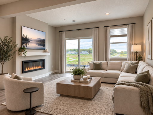 Large windows and an open layout make this living room feel bright and inviting. *Photo is of similar home. Virtually staged.
