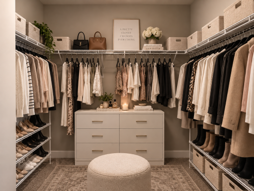 Her closet. *Photo is of similar home. Virtually staged.