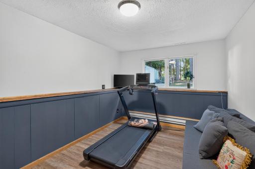 Lower-level bedroom offers flexible space to fit a variety of needs.
