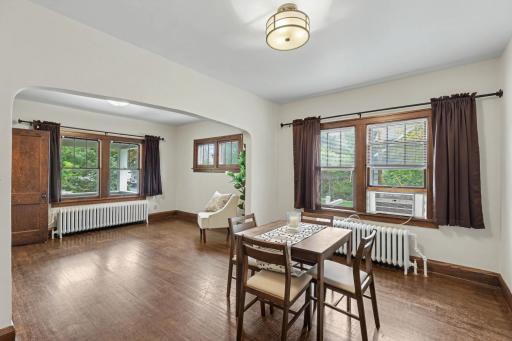Living room into dining room - main level unit