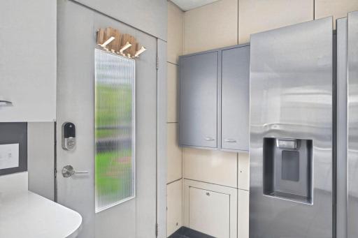 Additional storage extends the functionality of the kitchen.