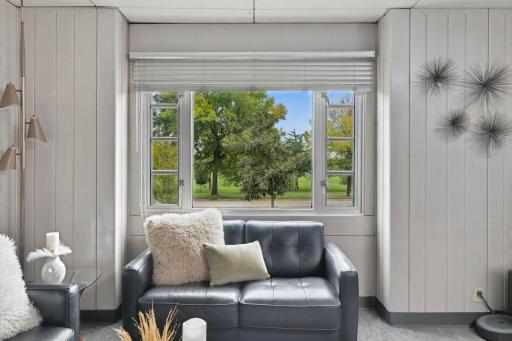 A front-facing window creates a bright spot for reading, relaxing, or conversation.