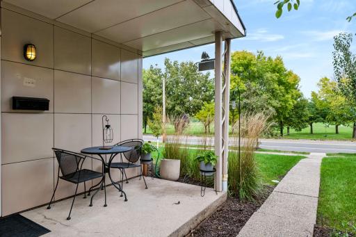 A covered front entry adds function while staying true to the homeâs streamlined design.