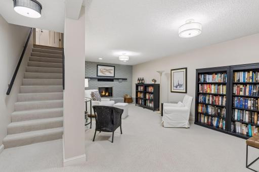 Spacious lower-level family room with plenty of room to relax.