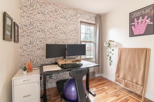 Complete with East-facing views of the backyard, this bedroom has great morning light.