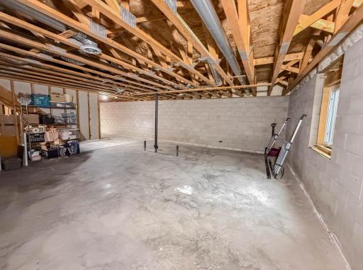 Rough in plumbing and egress window potential for additional finished space
