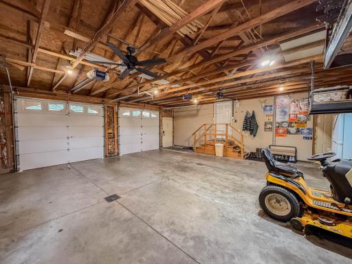 Insulated, floor drains, attached, back yard access