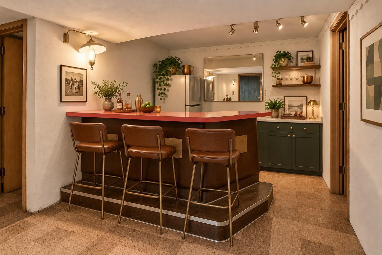Virtually Staged - Cozy retro bar area staged and digitally updated to show the potential.