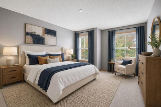 Virtually staged primary bedroom.