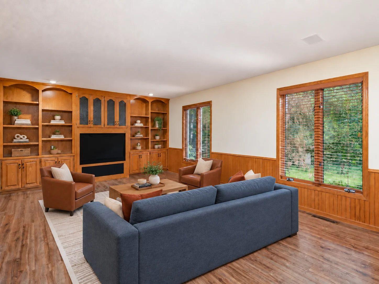This image has been virtually staged with digitally added furniture and décor. Refer to the unstaged photos and an in-person showing for the property’s actual condition.