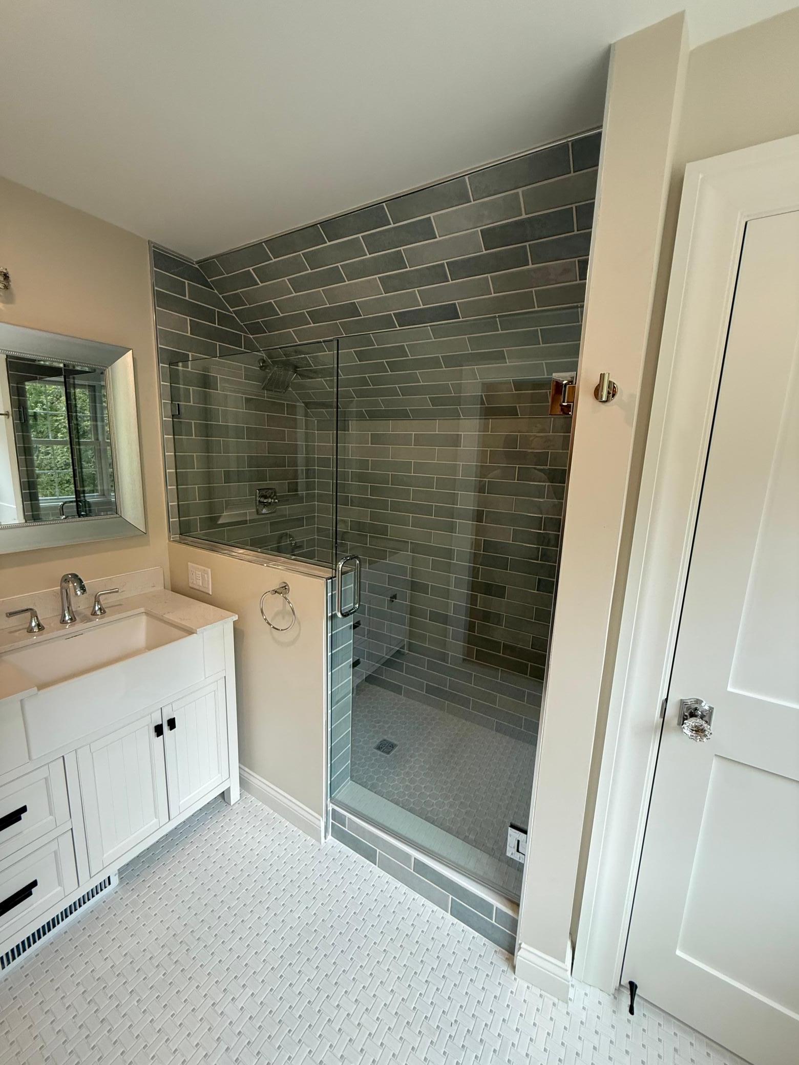 Shower glass door in primary bath
