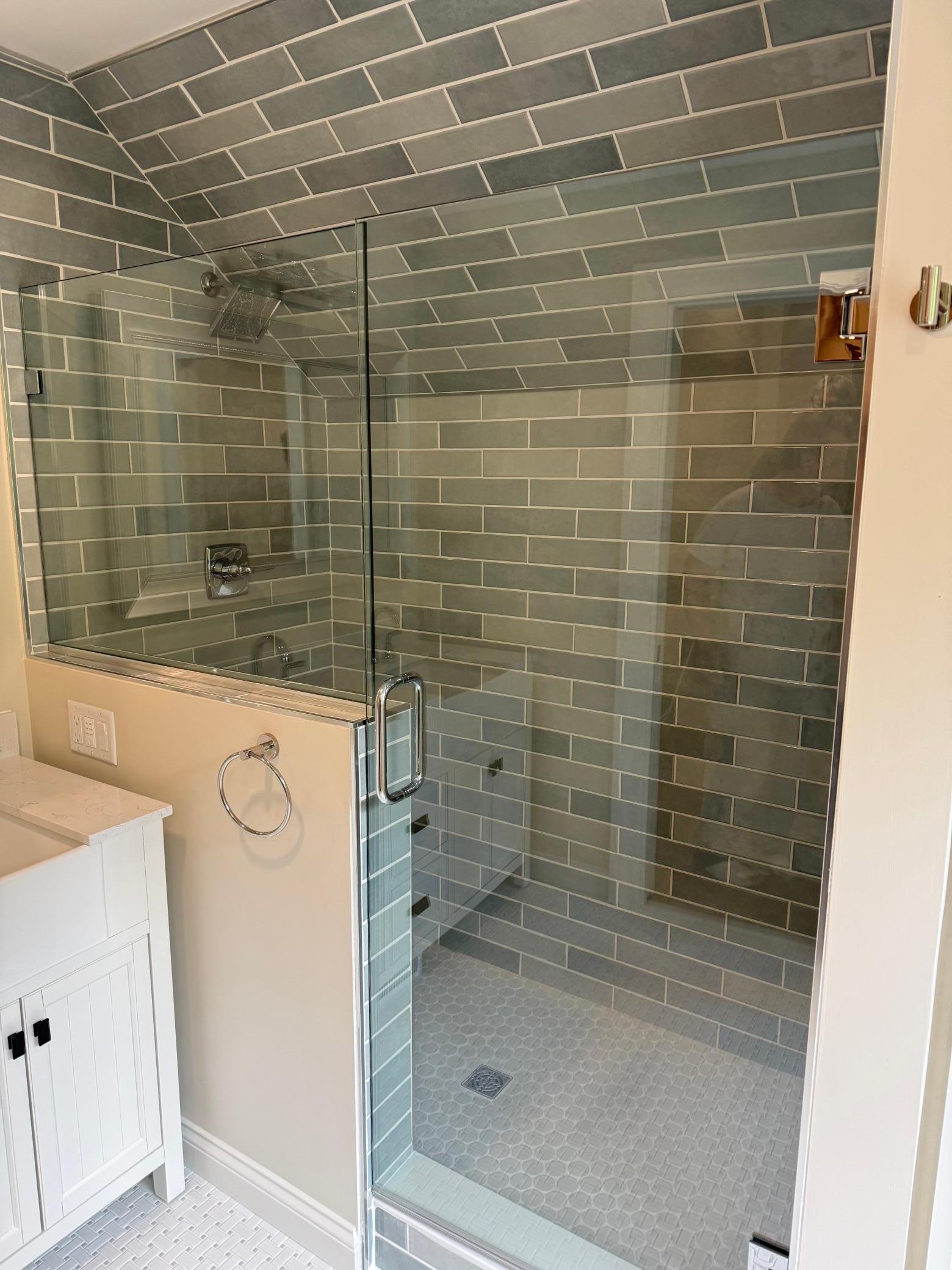 Shower glass door in primary bath