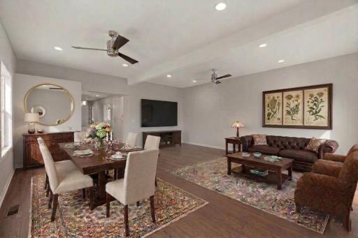 Virtually staged - The great room can be arranged to accommodate many versatile furniture groupings for both a formal dining area and living room.