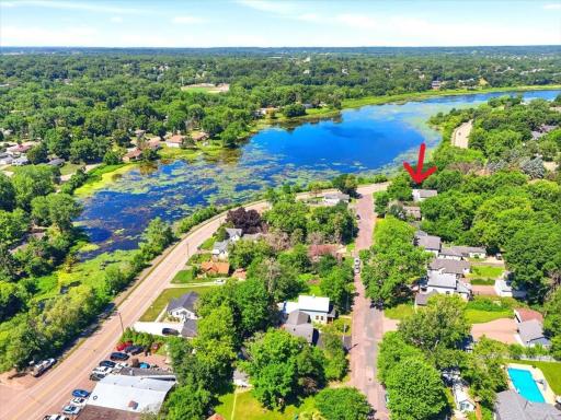 Aerial - showing the loction from lake and walking path.