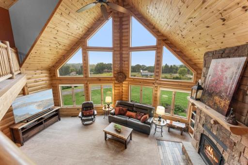 Dramatic great room with gorgeous lake views