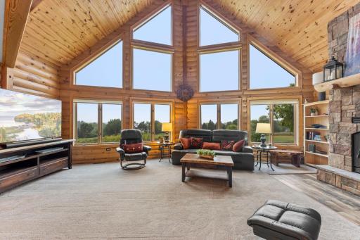 Dramatic wall of windows with views of Lake Washington