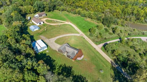 An aerial view of 57317 178th Lane, Good Thunder. The Cobb River flows nearby.