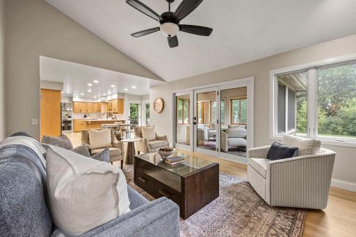The main-level sunroom offers an easy extension of the homeâs living space.