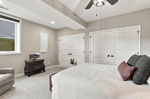 Spacious closets with modern 5 panel doors for guest or seasonal rotation of clothing