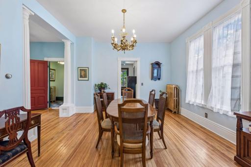 Antique brass chandelier was installed by the current owner.