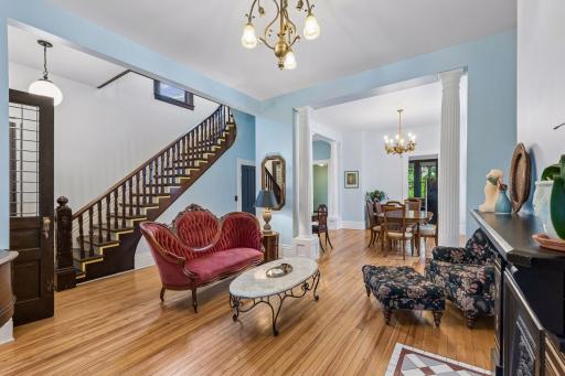 The focal point of the main level is the original staircase.