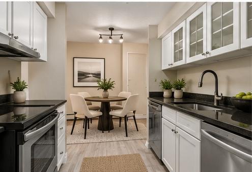 Updated kitchen with adjacent dining area