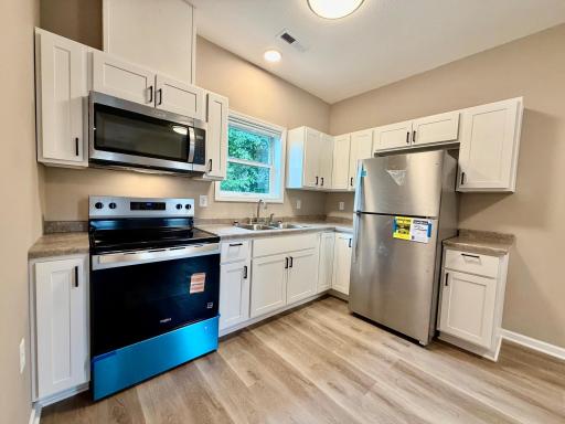 Stainless steel appliances, good counter space.