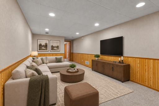 Fabulous basement retreat. (Virtually staged to help visualize the space and potential furniture layout)