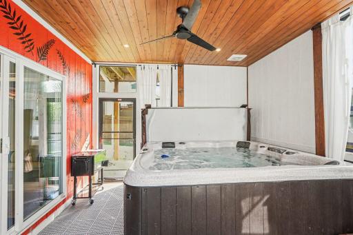 Enclosed spa room with ez screen windows and oversized french doors (hot tub not included)