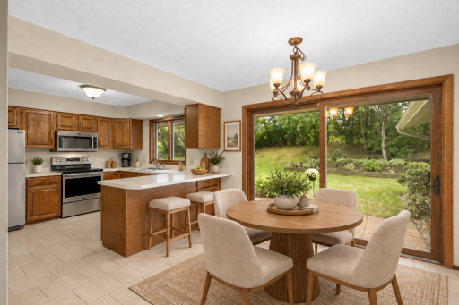 Virtually-stage Dining Room & Kitchen.